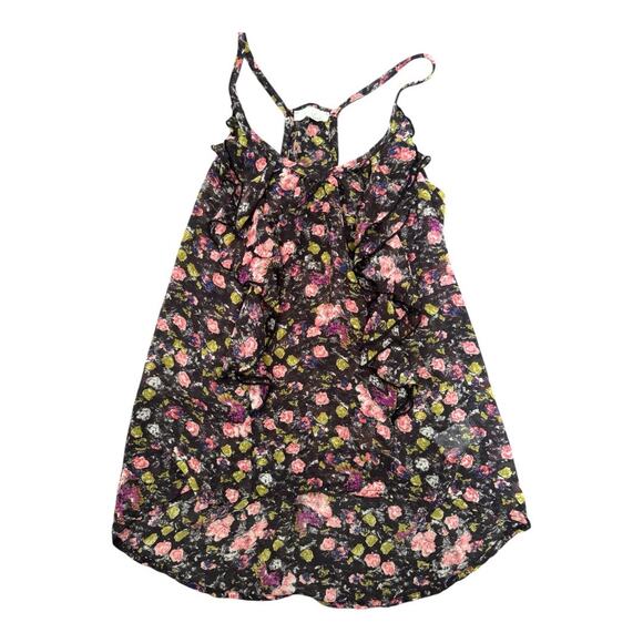Lush Navy Floral Semi-Sheer Tank Top - Size Medium, Sleeveless Blouse - Picture 1 of 2